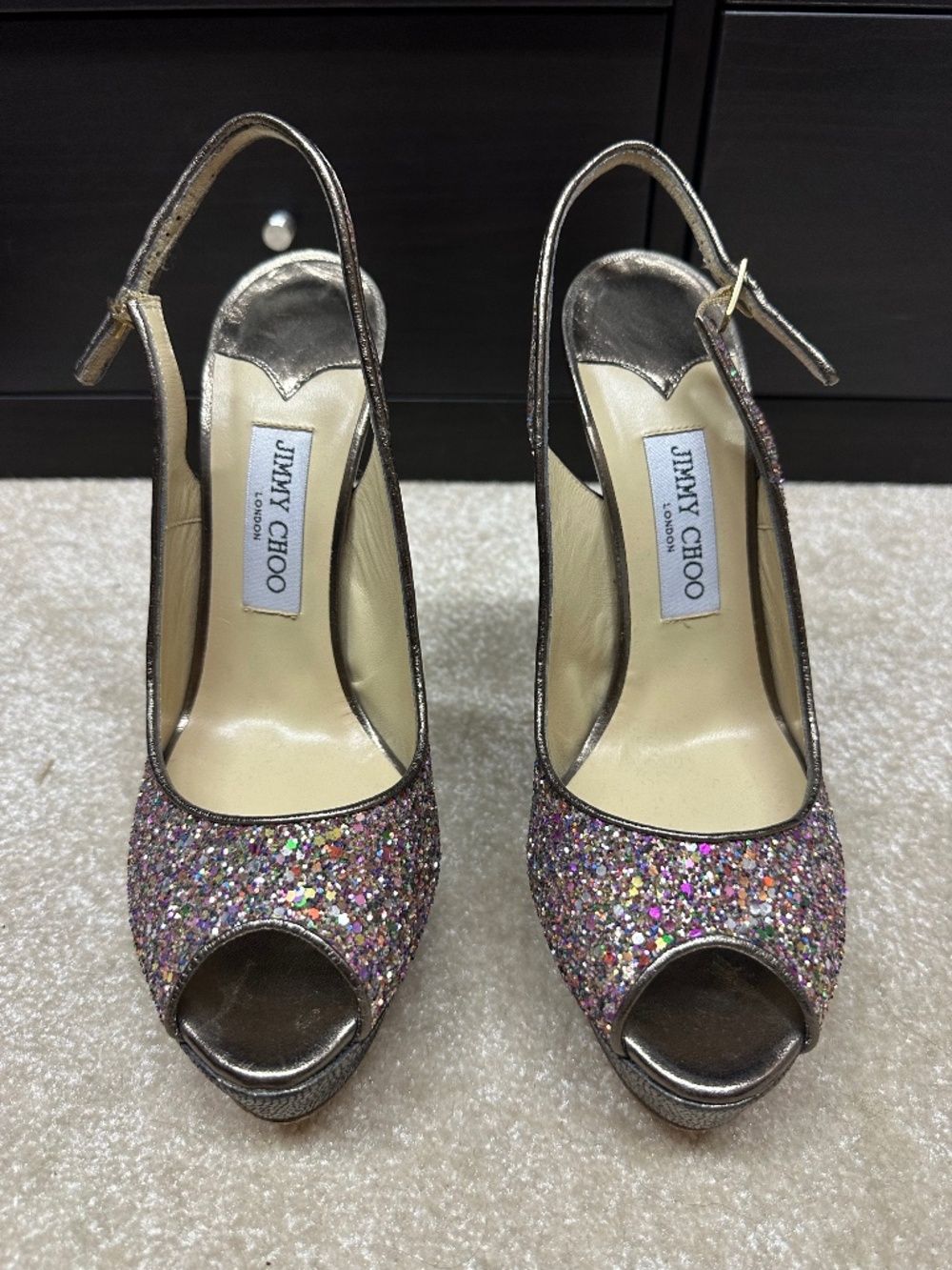 Jimmy Choo Glitter Peep Toe Pump